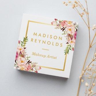 Elegant Chic Gold Frame Girly Pink Floral Personal Square