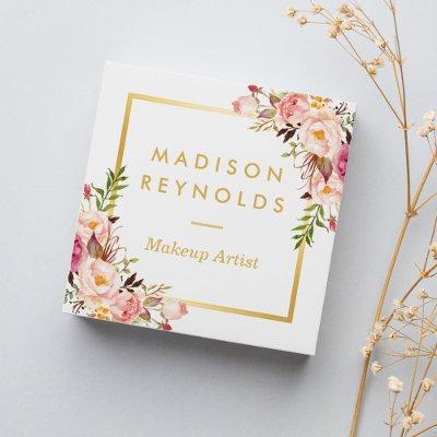 Elegant Chic Gold Frame Girly Pink Floral Personal Square