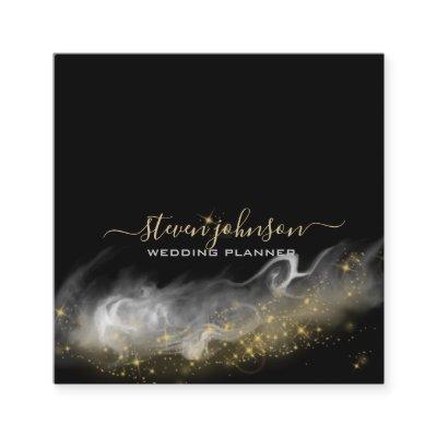 Elegant Chic Magic Dust Gold Sparkle Script Black Square