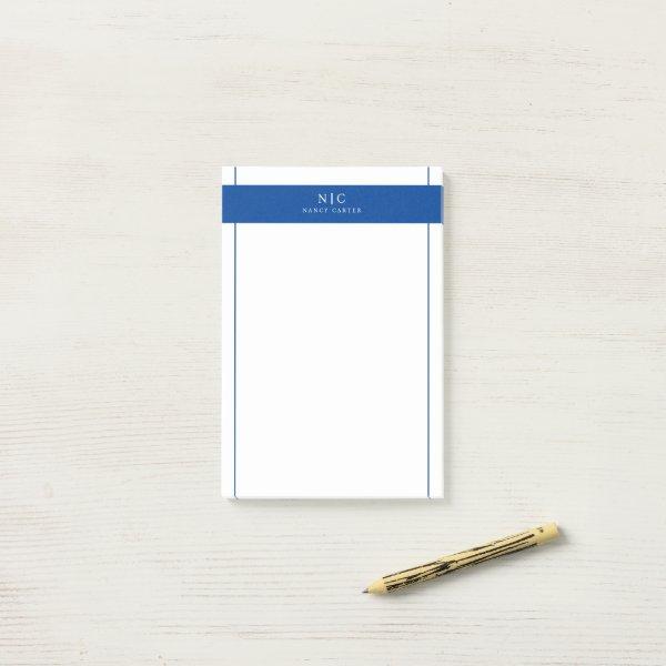 Elegant Chic Monogram Navy Blue Geometric Border  Post-it Notes