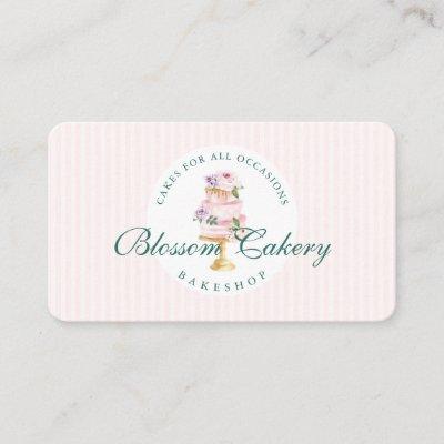 Elegant & Chic Pink Watercolor Floral Cake Bakery