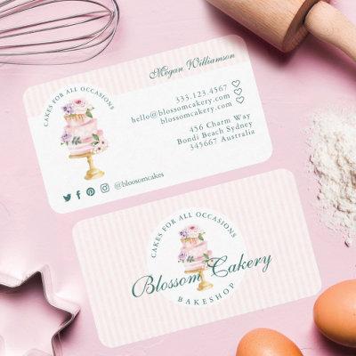 Elegant & Chic Pink Watercolor Floral Cake Bakery