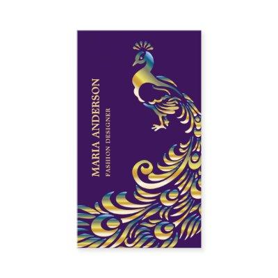 Elegant Chic Purple Gold Foil Shiny Peacock