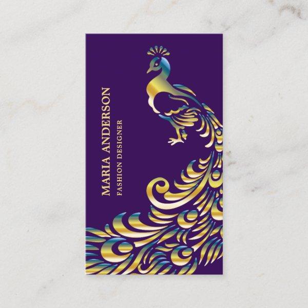 Elegant Chic Purple Gold Foil Shiny Peacock