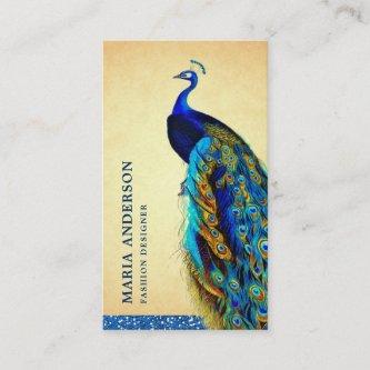 Elegant Chic Vintage Rustic Blue Indian Peacock
