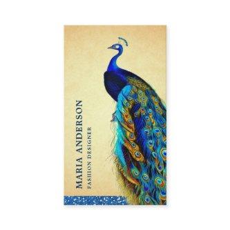 Elegant Chic Vintage Rustic Blue Indian Peacock