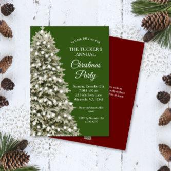 Elegant Christmas Tree Green Red Christmas Party Invitation