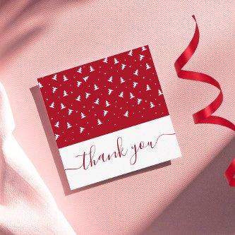 Elegant Christmas Tree Pattern Red Thank You Snow Square