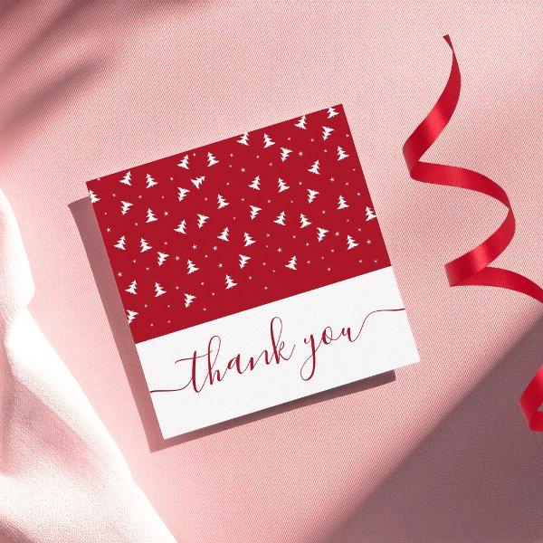 Elegant Christmas Tree Pattern Red Thank You Snow Square