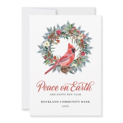 Elegant Christmas Wreath Red Cardinal Corporate  Holiday Card