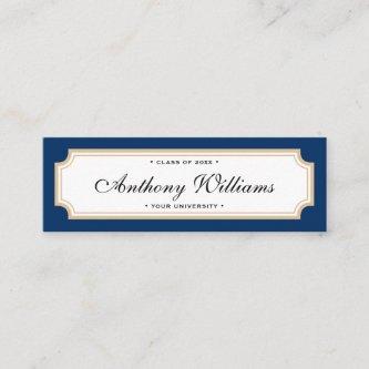 Elegant classic blue and gold graduation name card