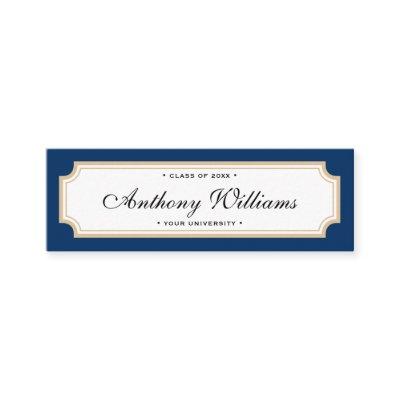 Elegant classic blue and gold graduation name card