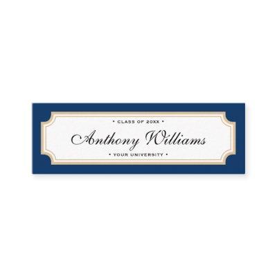 Elegant classic blue and gold graduation name card