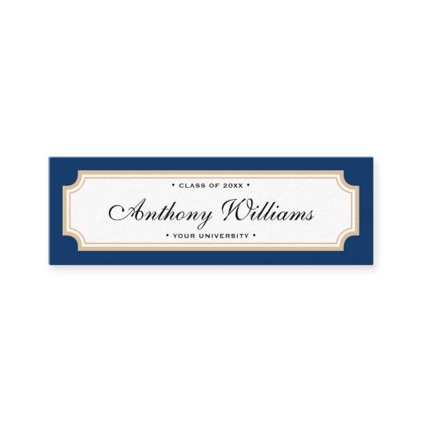 Elegant classic blue and gold graduation name card