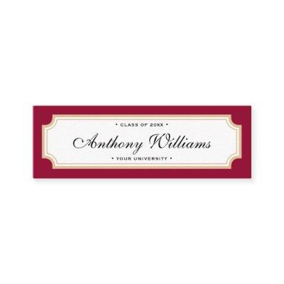 Elegant classic red and gold graduation name card