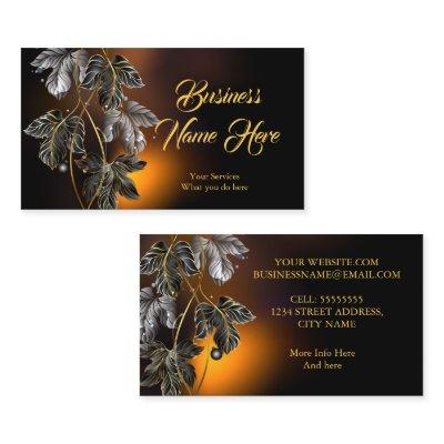 Elegant Classy Black Gold Leaves Bronze Glow