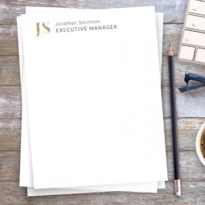 Elegant Classy White & Gold Personalized Monogram  Letterhead