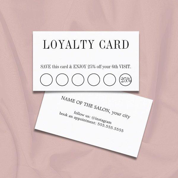 Elegant Clean Black and White Salon 5+1 Loyalty Card