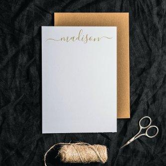 Elegant Clean Gold Typography Name Script  Note Card