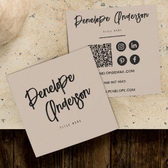 Elegant Cocoa Cream Minimalist QR Code Modern Boho Square