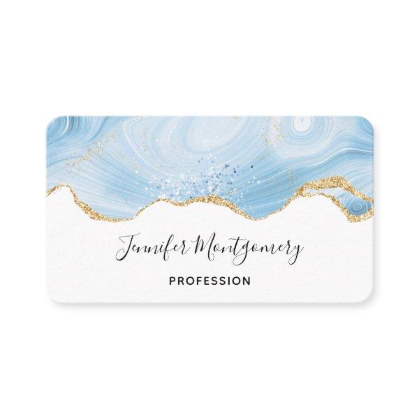 Elegant Cool Blue Agate and Gold Glitter Border
