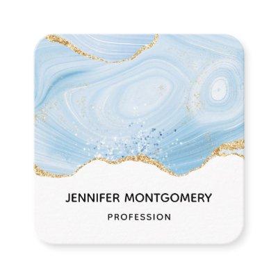 Elegant Cool Blue Agate and Gold Glitter Border Square
