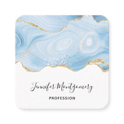 Elegant Cool Blue Agate and Gold Glitter Border Square