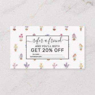 Elegant Country Potted Flowers Watercolor Pattern Referral Card