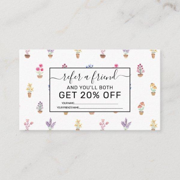 Elegant Country Potted Flowers Watercolor Pattern Referral Card