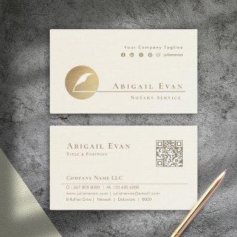 Elegant Creamy White and Gold Feather Logo Notary