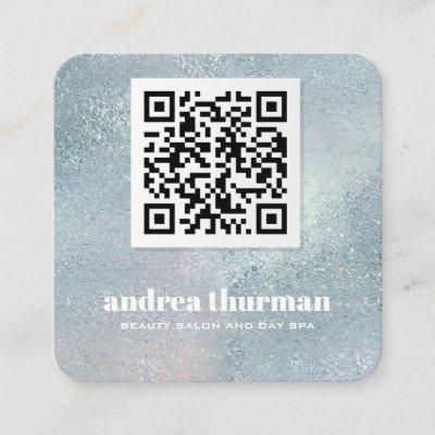 Elegant Crystal Blue  pearly iridescent QR CODE Square