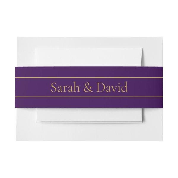 Elegant Customizable Text | Gold & Deep Purple Invitation Belly Band