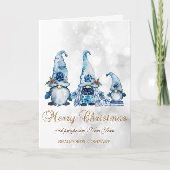 Elegant Cute Blue Gnomes Bokeh   Holiday Card