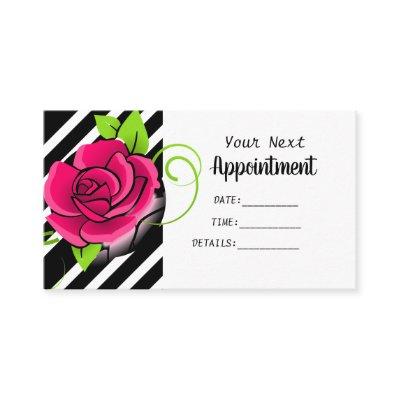 Elegant & Cute Pink Rose Black White Striped Salon Appointment Card