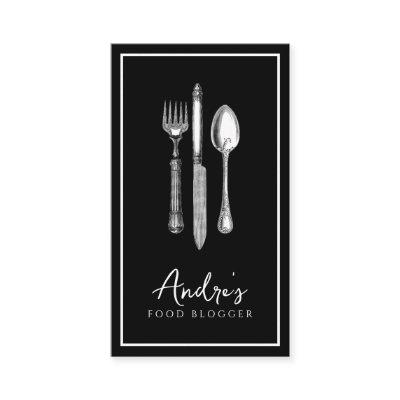 Elegant Cutlery Logo Food Blogger Black