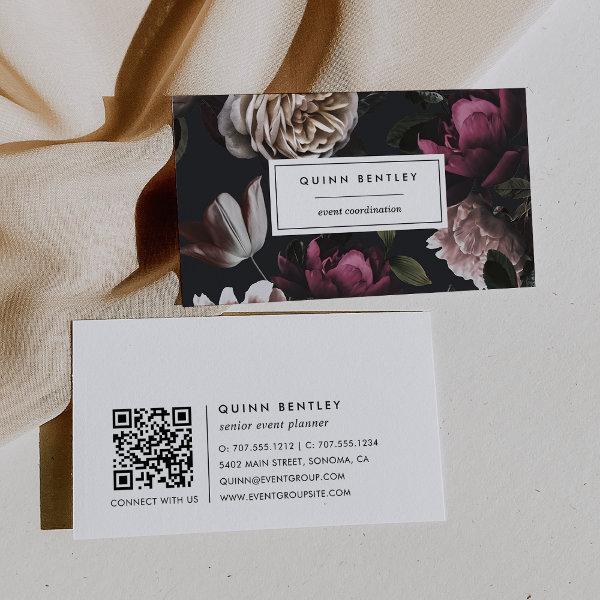 Elegant Dark Floral on Black | QR Code
