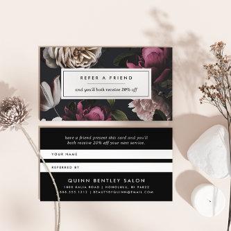 Elegant Dark Floral on Black Referral Card