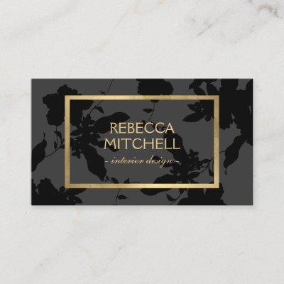 Elegant Dark Gray Floral Pattern with Gold Accents