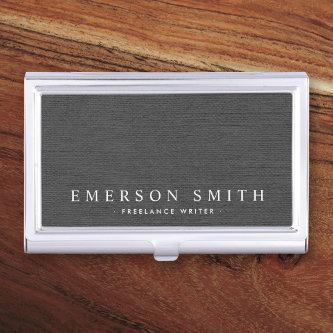 Elegant dark gray linen texture personalized name  case