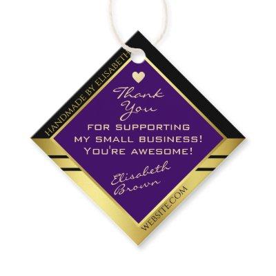 Elegant Dark Purple and Gold with Cute Tiny Heart Favor Tags