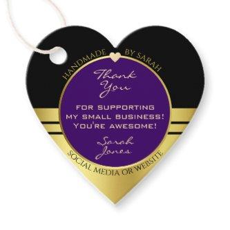 Elegant Dark Purple and Gold with Cute Tiny Heart Favor Tags