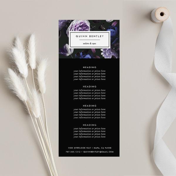 Elegant Dark Violet Floral Pricing or Services Rack Card