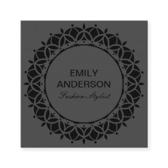 ELEGANT DESIGNER BLACK ORNATE FLORAL SUN MANDALA SQUARE