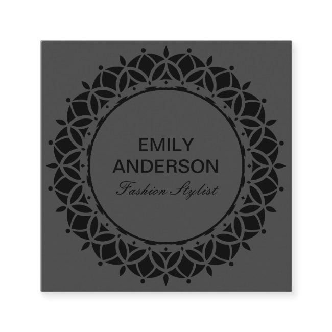 ELEGANT DESIGNER BLACK ORNATE FLORAL SUN MANDALA SQUARE