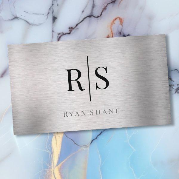 Elegant DIY Blk Monogram Grey Name, Brushed Silver