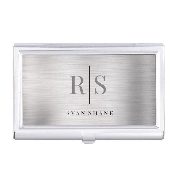 Elegant DIY Grey Monogram Blk Name, Brushed Silver  Case