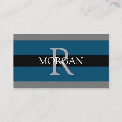 Elegant DIY Monogram Name Blk DkGray Ocean Blue