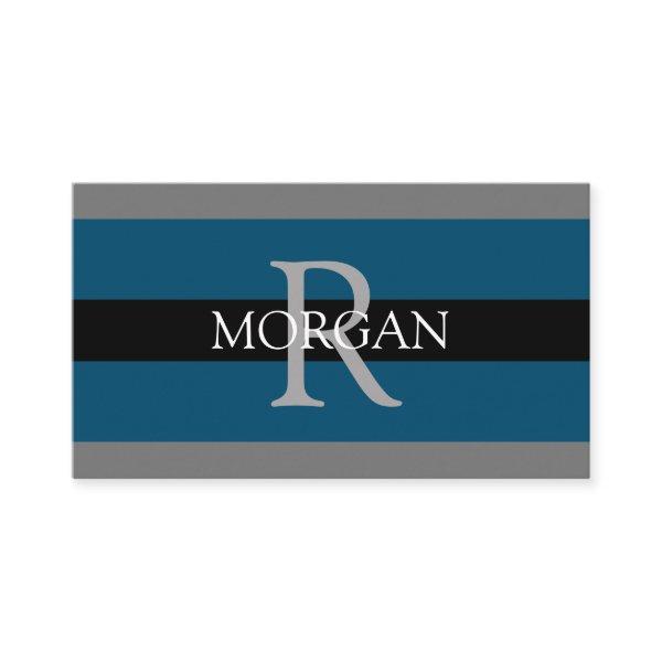 Elegant DIY Monogram Name Blk DkGray Ocean Blue