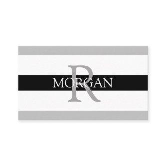 Elegant DIY Monogram Name Blk Gray & White Stripes