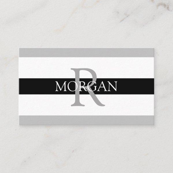 Elegant DIY Monogram Name Blk Gray & White Stripes